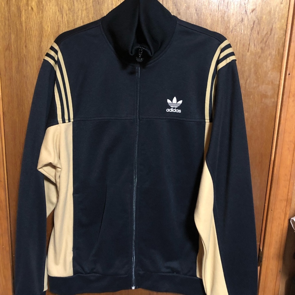 Adidas track jacket black and gold size large